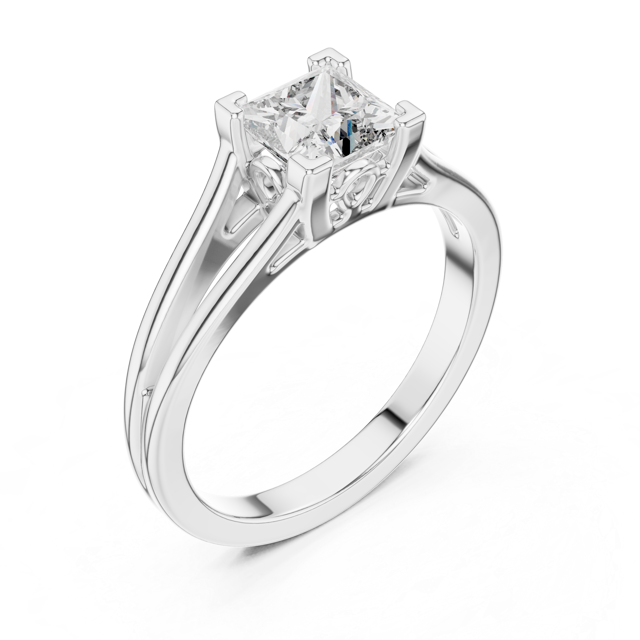 Silver ring with a diamond on a white background